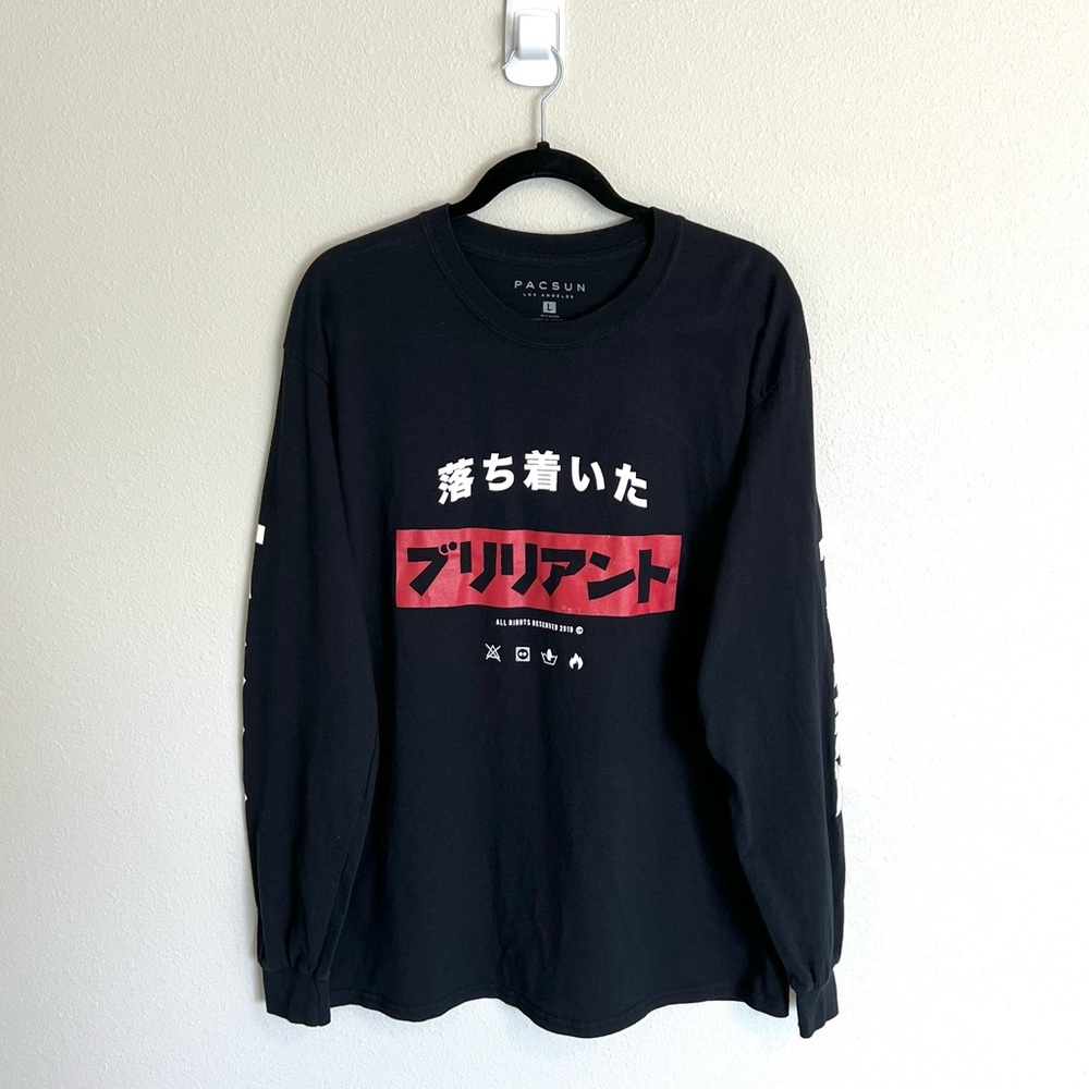 PacSun Long Sleeve T-Shirt Asian Lettering Black Red White Size Men’s Large